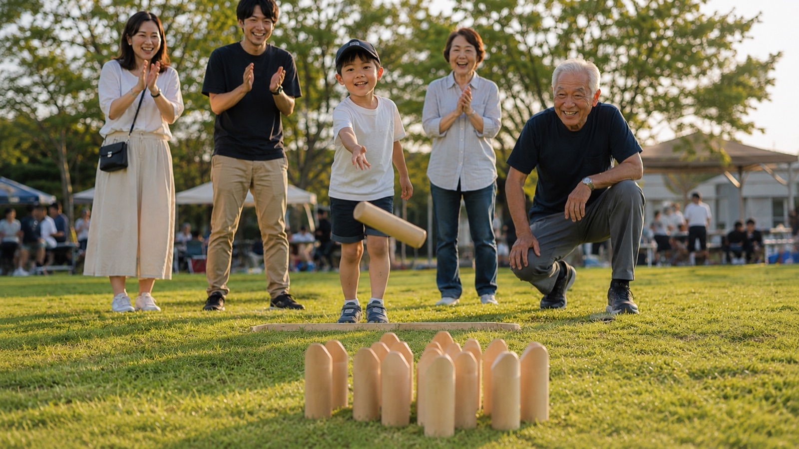 イベントでモルックを楽しむ親子三世代
